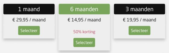 Screenshot van de prijzen van 50plusmatch