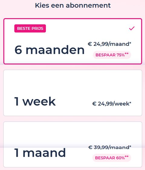 Screenshot van de prijzen van Lexa