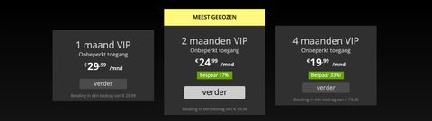 Screenshot van de prijzen van NovaMora