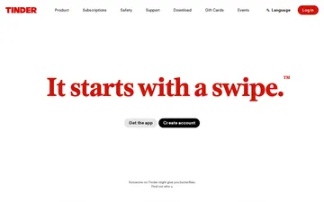 Screenshot van de website van Tinder